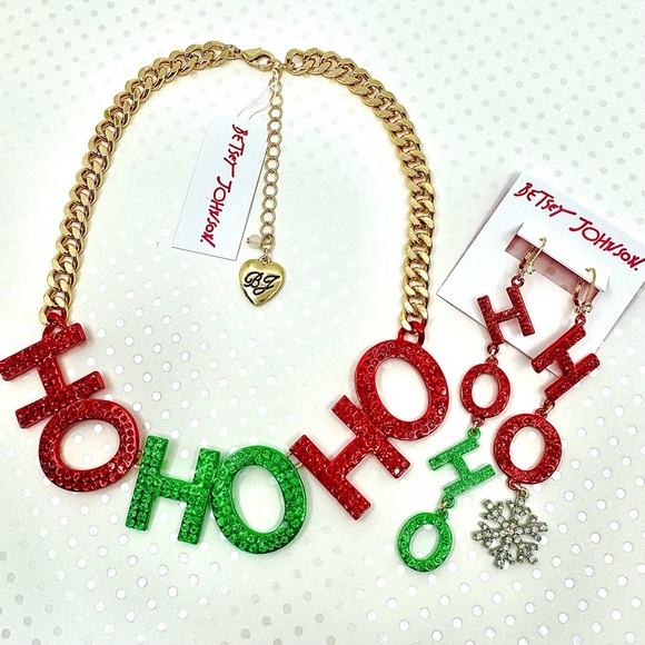Betsey Johnson ‘Ice Queen’ HoHoHo Necklace/Earrings NWT! - Picture 1 of 15